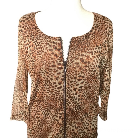 90s JUST B crystal zipper animal print mob wife bling jacket brown S - Picture 3 of 6